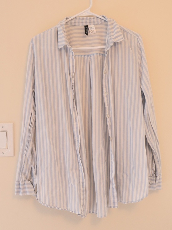 H&M Tops - H&M Cotton Blue White Striped Relaxed Button Up Long Sleeve Shirt Coastal Preppy